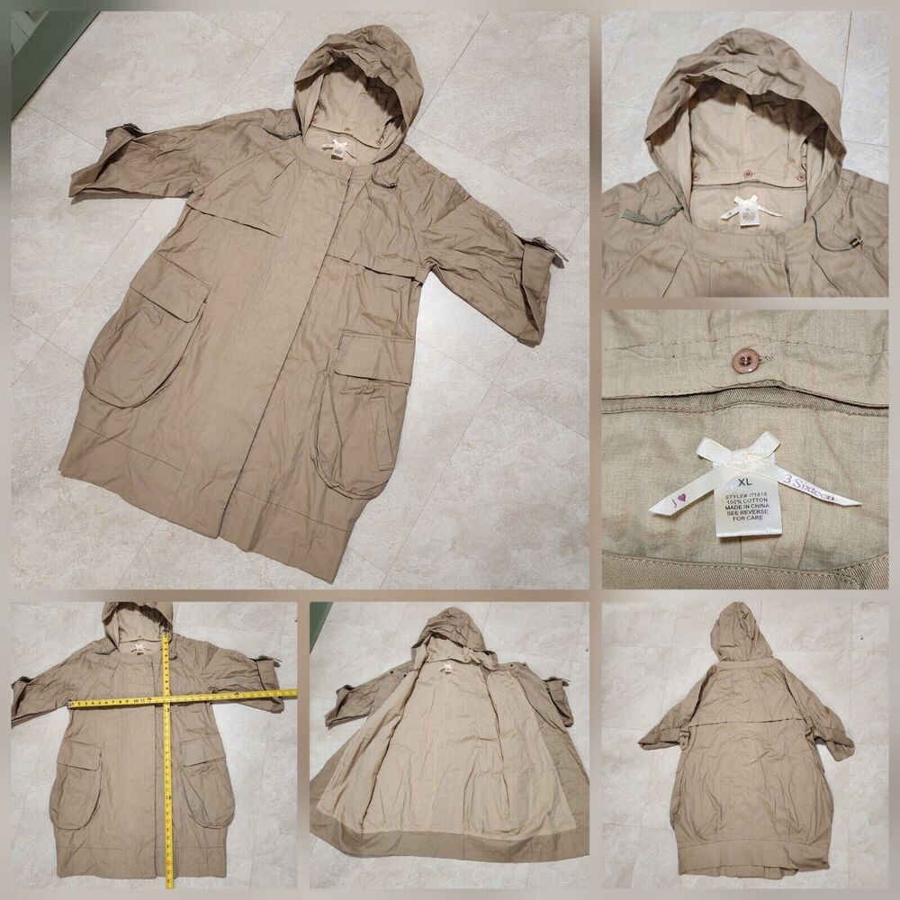 J 3Sixteen Womens Size X-Large XL Removable Hooded Button Up Cotton Long Jacket